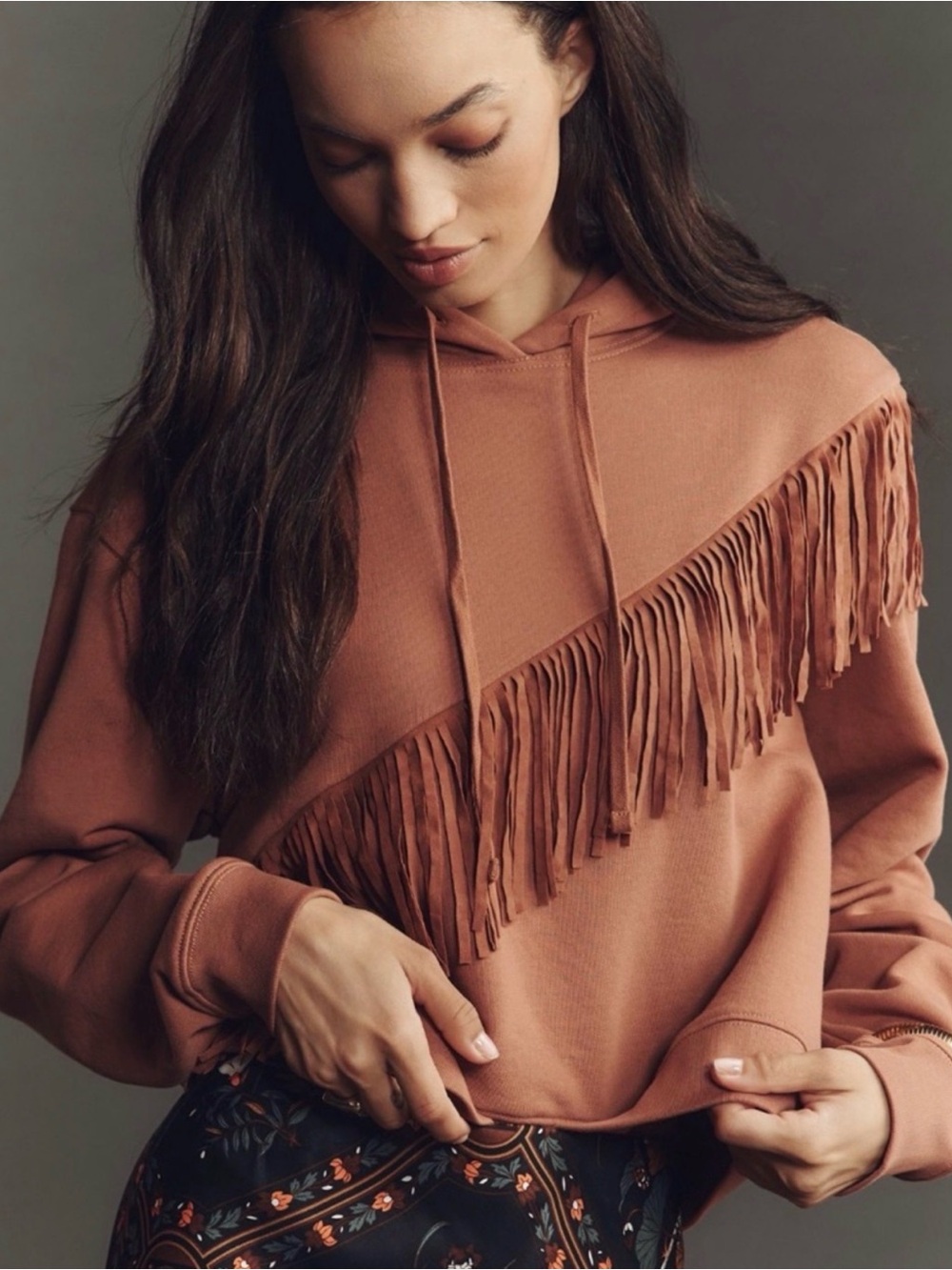 NWT Anthropologie Pilcro Fringe Hooded‎ Boho Festival Western Sweatshirt